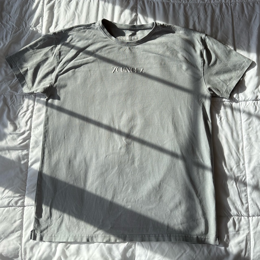 YoungLA Men’s 470 Abstract Embellished Grey Wash Athletic Tee Sz. M
